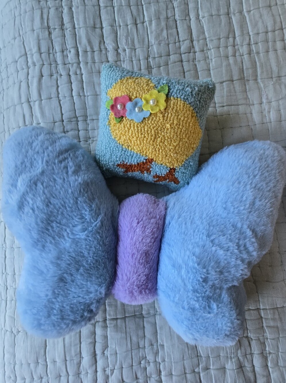 Adorable Chick Knit Pillow And Plush Butterfly Pillow